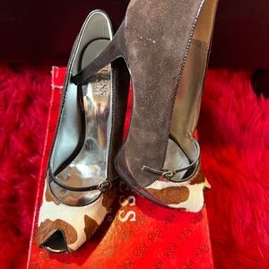 Guess Brown and Cream Peep Toe Heels